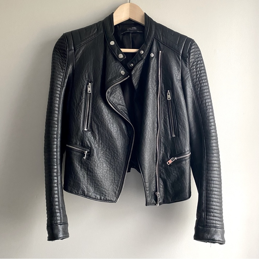 Zara Faux Leather Biker Moto Jacket Black
